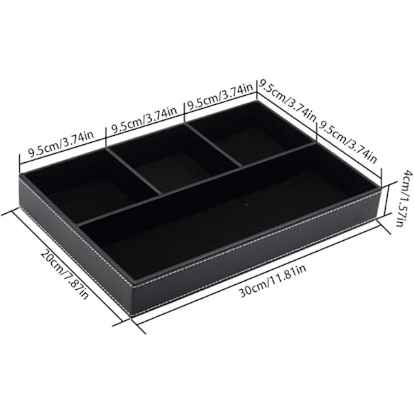 4 Betjeningsbrett, Leatherete Organizer Box Skrivebord Kommode Topp Leatherete Oppbevaringsboks Soverom Skrivebord Arrangør (Svart)
