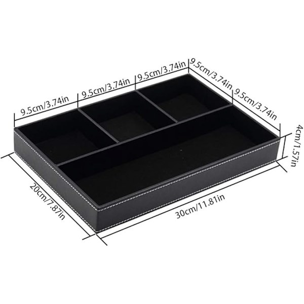 4 Tarjotin, Leatherete Organizer Box Työpöytä Lipasto Päällinen Leatherete Säilytyslaatikko Makuuhuone Työpöytä Järjestäjä (Musta)