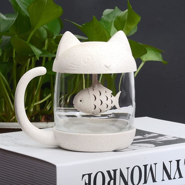 250 ml kattglaskopp tekopp med fisk teinfuser silfilter