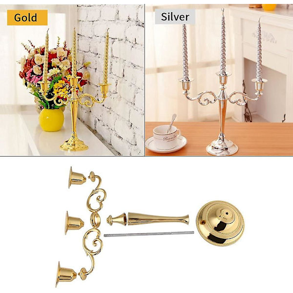 2 farger 3 armer Lysestake Europeisk stil Kandelaber Bryllup Lysestake Hjemmeinnredning Gold