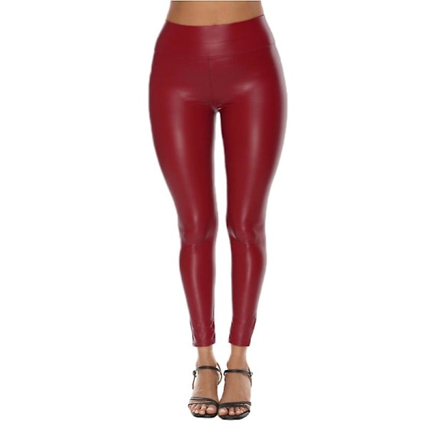 Dame Stretchy Leggings Bukser, Sexede Højtaljede Bukser i Kunstlæder Red M