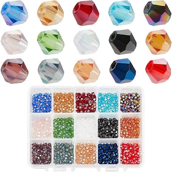 1500 stk. 4 mm Facetterede Bicone Rondelle Glasperler Briolette Krystal Tjekkiske Spacer Perler 15 AB Farver