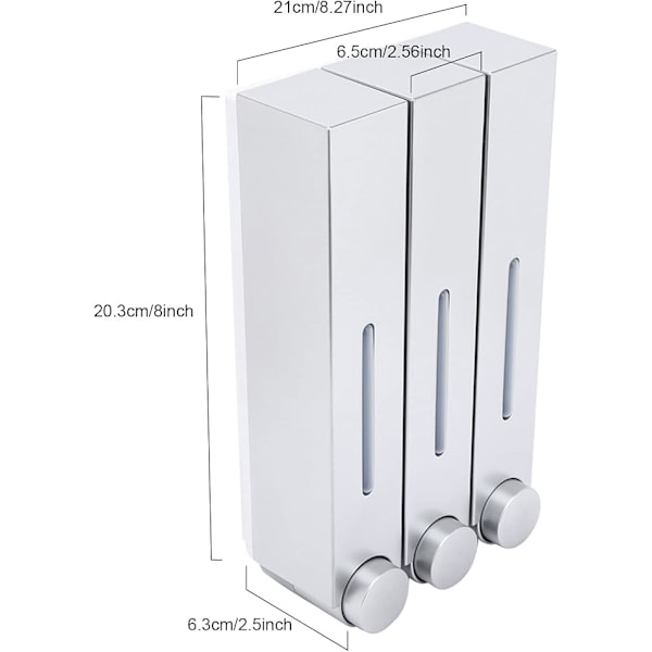 Tvåldispenser för badrum, 3 st flytande tvåldispenser för vägg, 420ML väggmonterad tvåldispenser, (Silver)