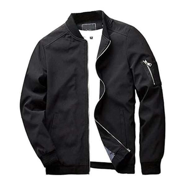 Flight Bomber Jakke Mode Afslappet Lynlåslukning Trendy Jakker Frakke Mænd L Black
