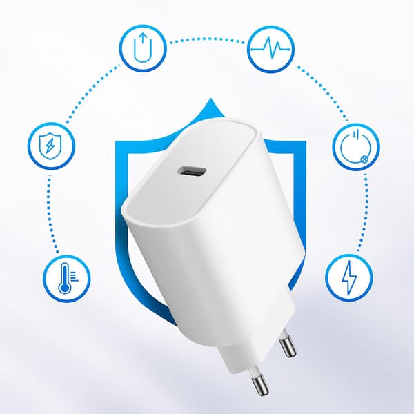 Lader USB-C Power Delivery 20W Rask og Sikker Lading hvit