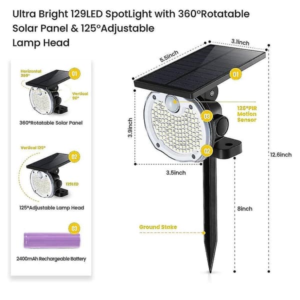 Solcellelampe med bevegelsessensor, vegglampe, hageplugg, hagebelysning, liten gatelykt