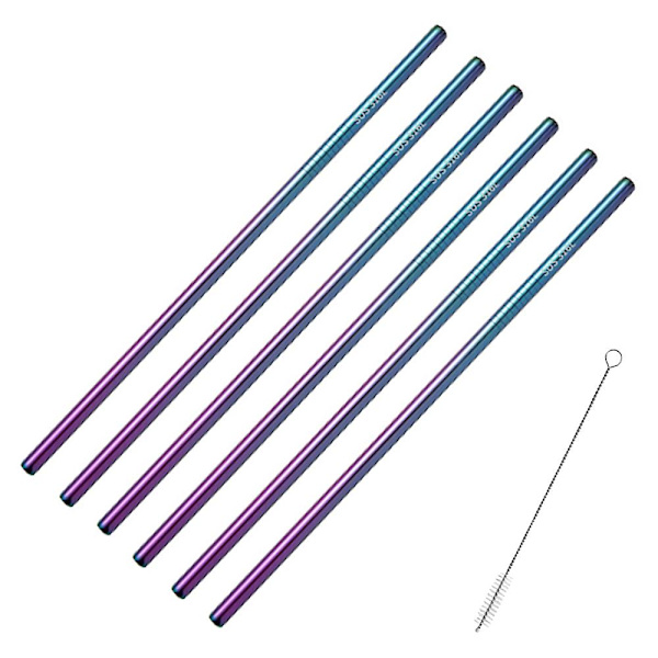 6 ruostumattomasta teräksestä valmistettua pilliä, uudelleenkäytettävät metallipillit juomalaseihin, kuppeihin, mukeihin ja kylmiin juomiin colour