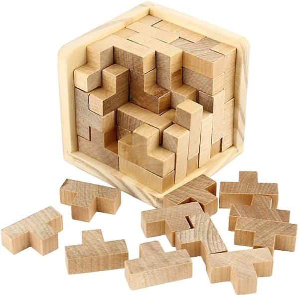 Træ Hjernetrim Puzzle Cube Træ Puzzle T-formet Puzzle Pædagogisk Puzzle Til Børn