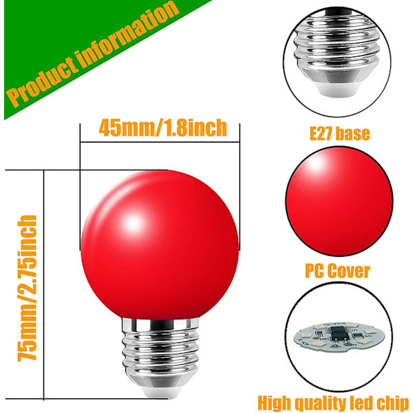 20 st 3w E27 Färg LED-lampa, 100lm 220v, 180(4 per färg)