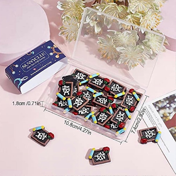 1 Ask 25 st Skolcharmar Bästa Lärare Student Charm Resin Flatback Rött Äpple Svarta Tavlan ABC Lärare Charms
