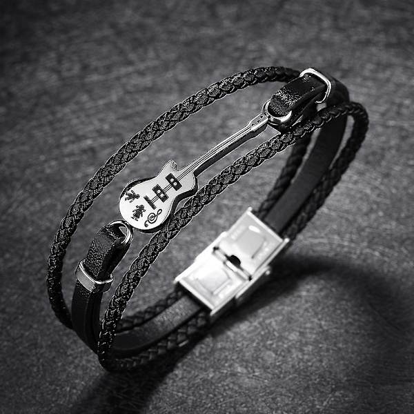21cm Gitarr Armband Läder Flätad Rep Flerskikts Armband Present Till Män