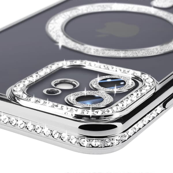 Diamond Cover til iPhone 12 Beskyttelse MagSafe Omkring Strass, Sølv