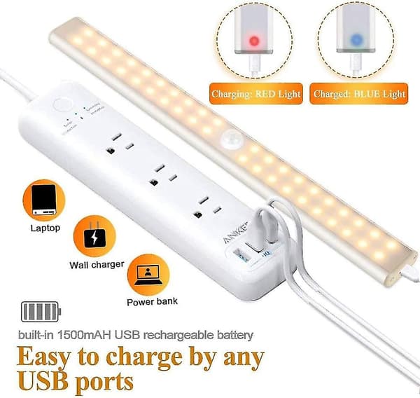 40 LED Skaplampe, bevegelsessensor, USB-oppladbar, 4 moduser, 30 cm varmt lys