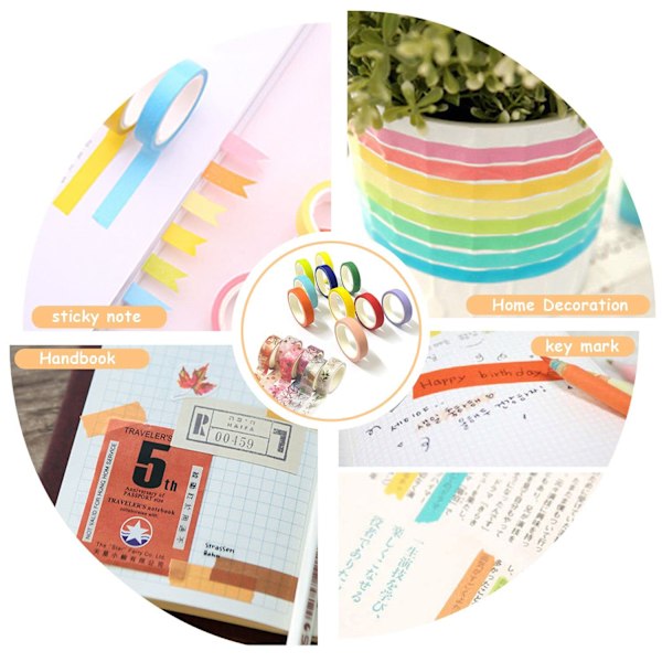 16 Rullar Washi Tejp Set, Blommor och Regnbåge Dekorativ Maskeringstejp för DIY, Bullet Journal, Presentinslagning