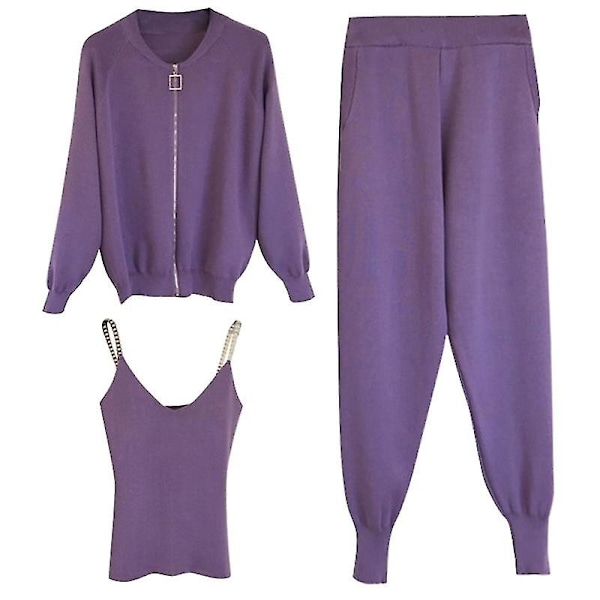2021 vår outfit dammode tredelad kostym väst stickad kappa elastisk L Gray