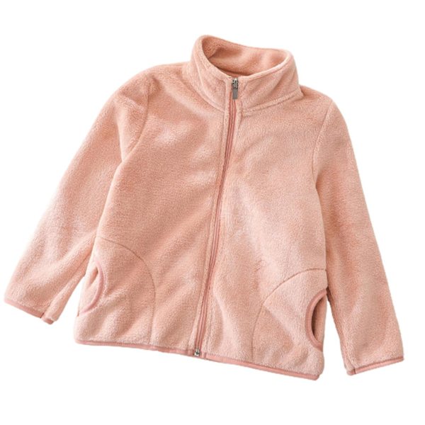Barnens dubbelsidiga fleecejacka långärmad plysch dragkedja ytterkläder mode lös 100cm Pink