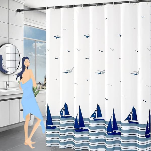 Duschdraperi 80x180cm - Anti Mögel Duschdraperi Viktad Fåll, Vattentät Tvättbar Duschdraperier, Ocean Duschdraperier Polyestertyg Med Haka