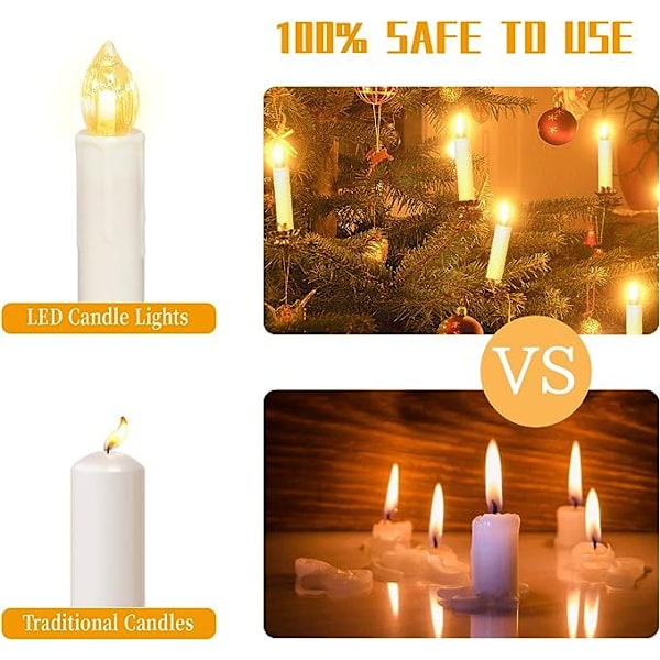 10 stk. LED stearinlys LED lyskæde, trådløs, dæmpbar lysestage, flammeløse julelys