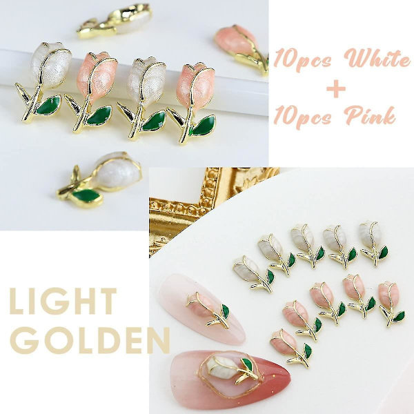 20 st 3d Tuilip nagelcharms blomma nagel strass nagelkonst pärlor nagel nitar lyxig tulpan nagel smycken söta gyllene legering blomma charms för nagel dekor