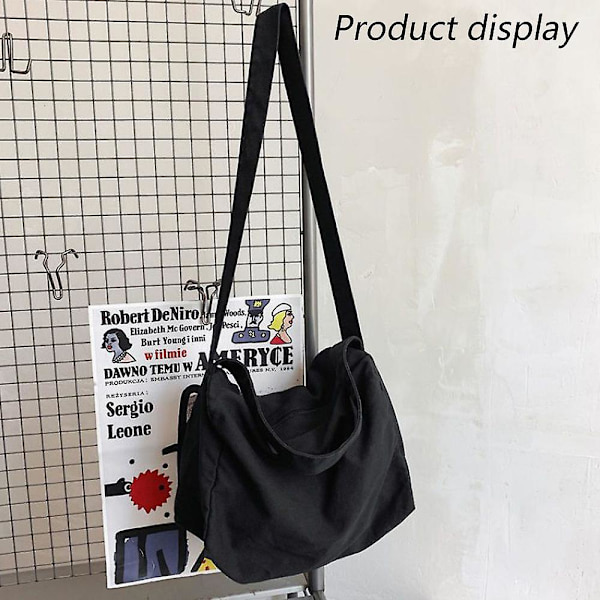 Canvas Læder Messenger Taske Skuldertaske Kryds Krops Taske black