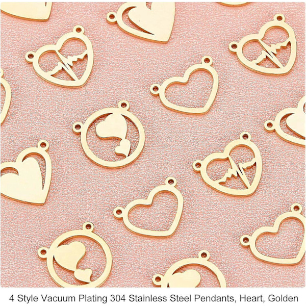 16 stk. Gyldne Hjerte Link Connector Charms 304 Rustfrit Stål Dobbelt Hul Charms Flad Rund med Hjerte Smykker Connector Charms Smykker Connectorer Find