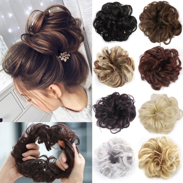 1 stk. Hårdel med elastisk bånd, stor knute-hårdel blondt krøllete hår scrunchie med håroppsats hårforlengelse rotete knute-hårdeler for kvinner jenter 1B