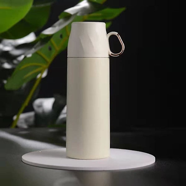 Dubbelväggig vakuumkopp termos, 350 ml rostfritt stål isolerad vattenflaska, termos (vit