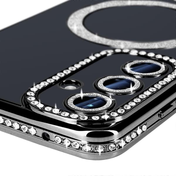 Diamant Etui til Galaxy A35 MagSafe Med Strass Kant, Sort