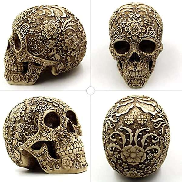 Halloween Kraniehoved Dekoration Menneskehoved Skelet Med Blomsterskulptur Til Halloween Temafest Hjemmebarer Kontor