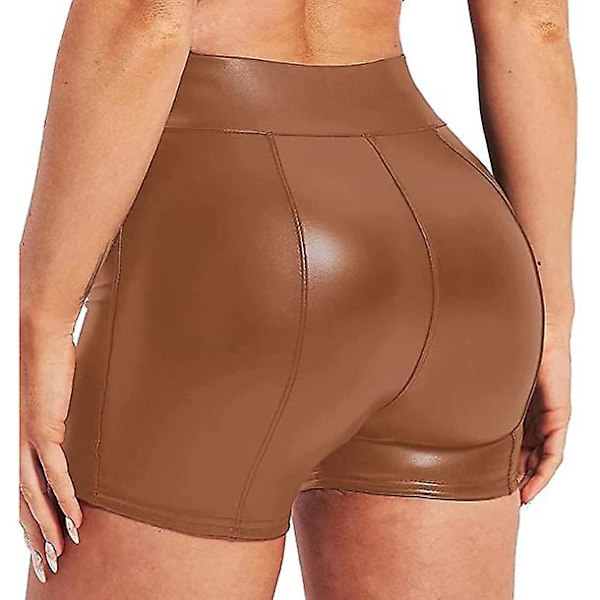 Kvinnors flexibla shorts i konstläder, hög midja, sexiga discoshorts Brown M