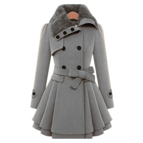 Dame Dobbeltradet Vinterjakke Vintage Mode Trenchcoat Ensfarvet 4XL Gray
