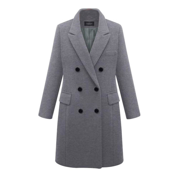 Kvinnors Dubbelknäppta Peacoat Krage Vinter Klassisk Filt Lång Jacka XL Gray