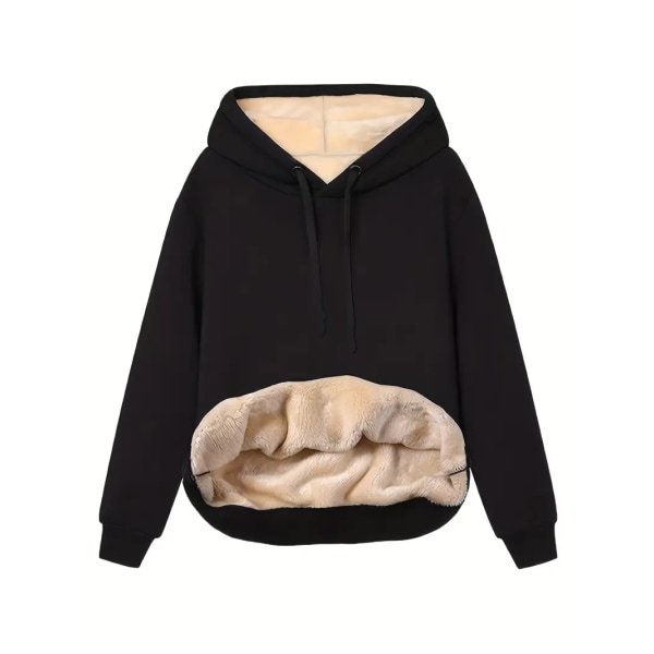 Solid Kangaroo Pocket Hoodie, Casual Långärmad Hoodie För Höst & Vinter, Damkläder black L