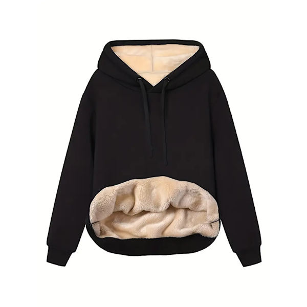 Solid Kangaroo Pocket Hoodie, Casual Långärmad Hoodie För Höst & Vinter, Damkläder black S