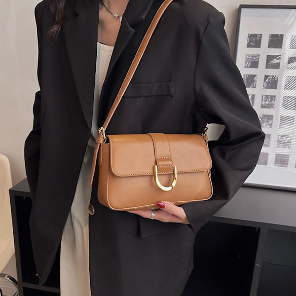 Ny Tide Høst Og Vinter Retro Pu Skinn Nisje Joker Crossbody Skulderveske Baguette Underarmsveske khaki