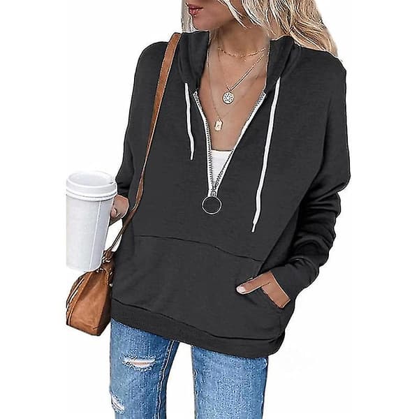 Dame Half-zip Hættetrøje Pullover Casual Langærmet Sweatshirt Moderigtig Komfortabel 3XL Gray