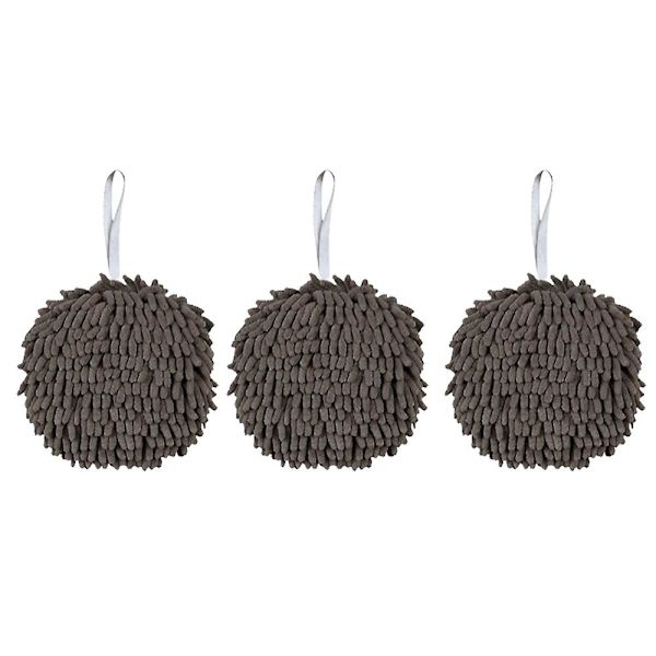 3-pack handdukar för badrum, handduksdekoration, chenille hängande handduksboll, mikrofiber fluffig absorberande mjuk liten badhandduk Grey