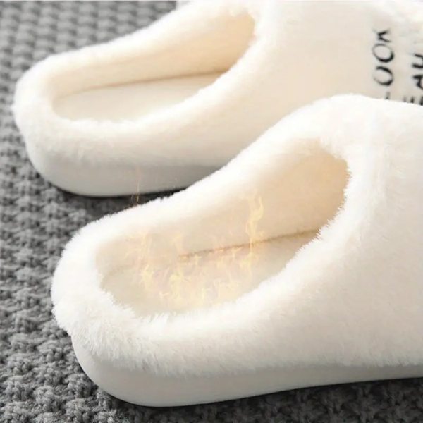 1 par damtofflor med tecknat mönster, söta slip on plyschfodrade skor, bekväma inomhusskor white EU38 39