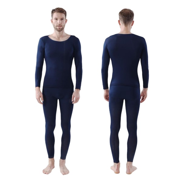 Winter Warm Base Layer Top Långärmad Rundhalsad Underkläder för Body Building Accessoar Navy Blue