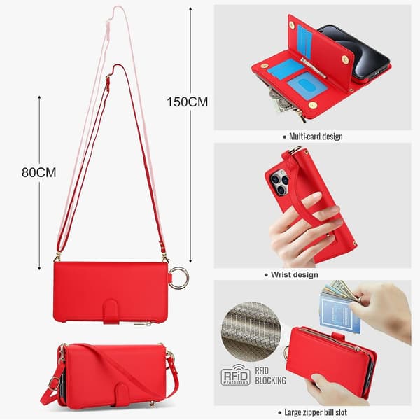 Crossbody Lommebok Lærveske For iPhone 11 Pro Max / 11 Pro / iPhone 11 Red For iPhone 11