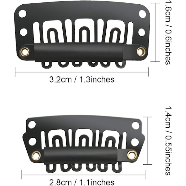 100 st U-formade metallklämmor för peruker, 6 tänder kamklämmor med mjukt gummi för DIY-hårförlängningar, 3,2 cm, 2,8 cm, B
