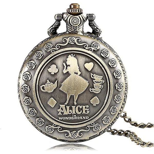 Alice In Wonderland-tema 3d bronseffekt för kvinnor kvarts watch - på 32" tum/80 cm kedja