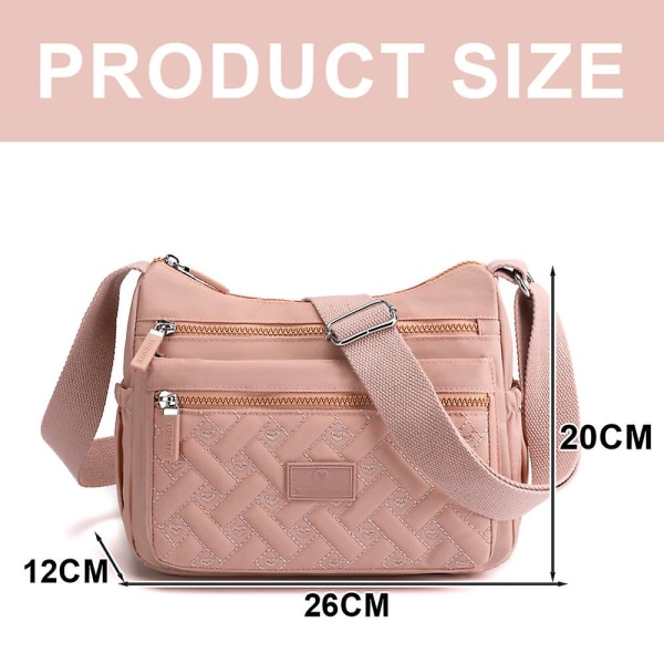 Kvinnor Crossbody Väska Multi-ficka Nylon Vattentät Lätt Casual Axelväska Handväska Portfölj Pink