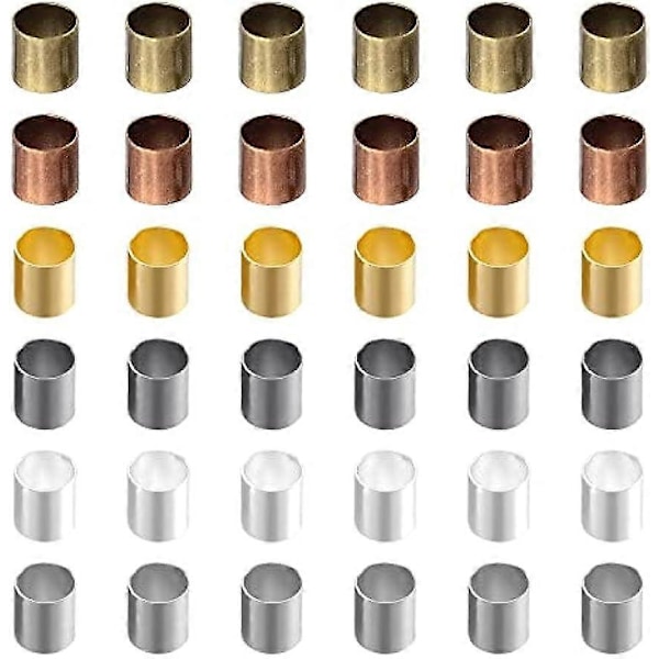 1 Eske 1500 stk. 6 Farger Rør Krympeperler 3mm Smykker Krympe Løse Avstandsperler Snor Endestykker Rørhetter for Øredobber Armbånd Halskjede Anheng DIY Håndverk Je