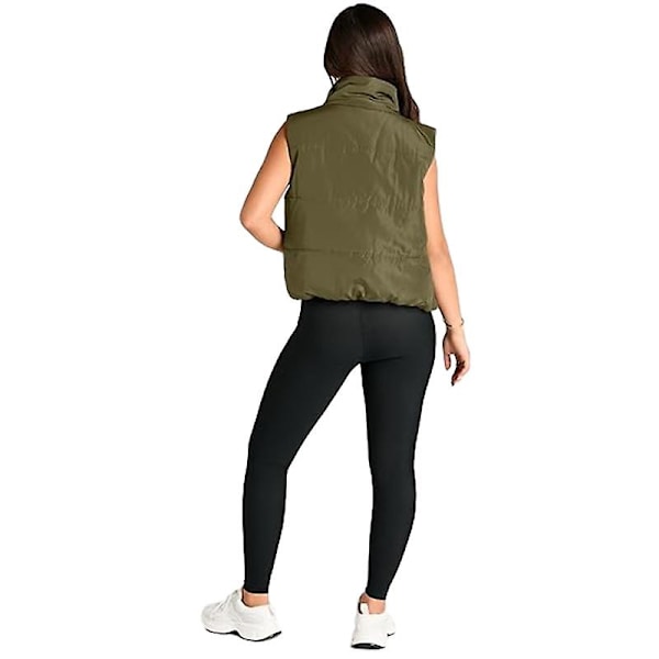 Puffer Vest Dame Ærmeløs Vinter Cropped Stand-up Krave Dunjakke Green XL