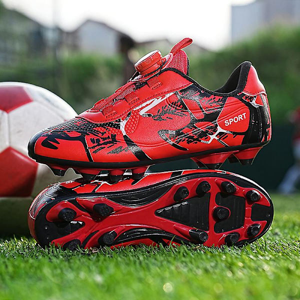 Børne Ungdom Turf Fodboldstøvler Sko Indendørs Fodbold Casual Udendørs Sport 3F306 Red EU 34
