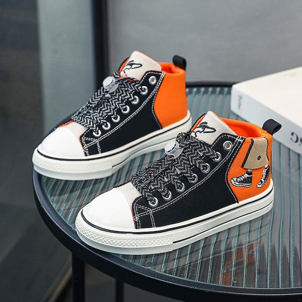 Barn Canvas Skor Mode Sneakers Låg Topp Tennis Skor Snörning Casual Skor 3D606 Orange EU 33