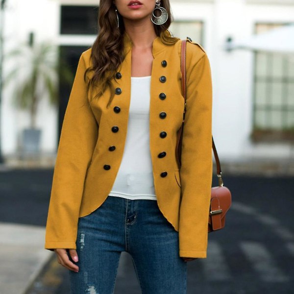 Dame Blazer med Knapper Ståkrage Casual Yttertøy Uregelmessig Kant Jakker med Lommer Ny S B