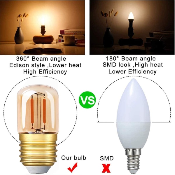 Mini LED-rörlampa, 1 W T28 Edison LED-glödtrådslampa E27 skruvbas 2200 K supervarm vit glödlampa 80 lm icke-dimmbar (bärnstensglas) 220 V, 6-pack[ene