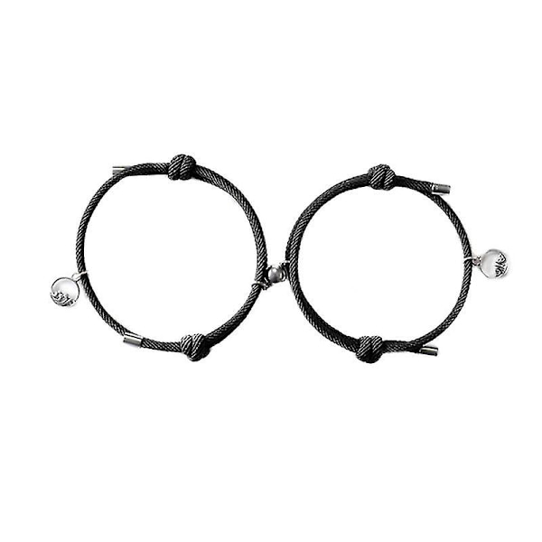 Attract Par Magnetiska Armband Justerbar Flätad Rep Armband Red